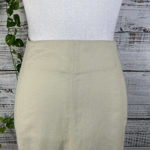 Willi Smith Skirt 8 Tan Stone Linen Knee A Line Ribbon Flowers Buttons Wedding - Picture 4 of 10